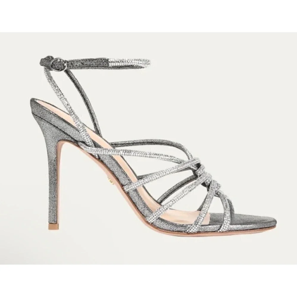 Veronica Beard‎ Aneesha Crystal Gunmetal Strappy Heel Sandals Sz 8.5 $450
